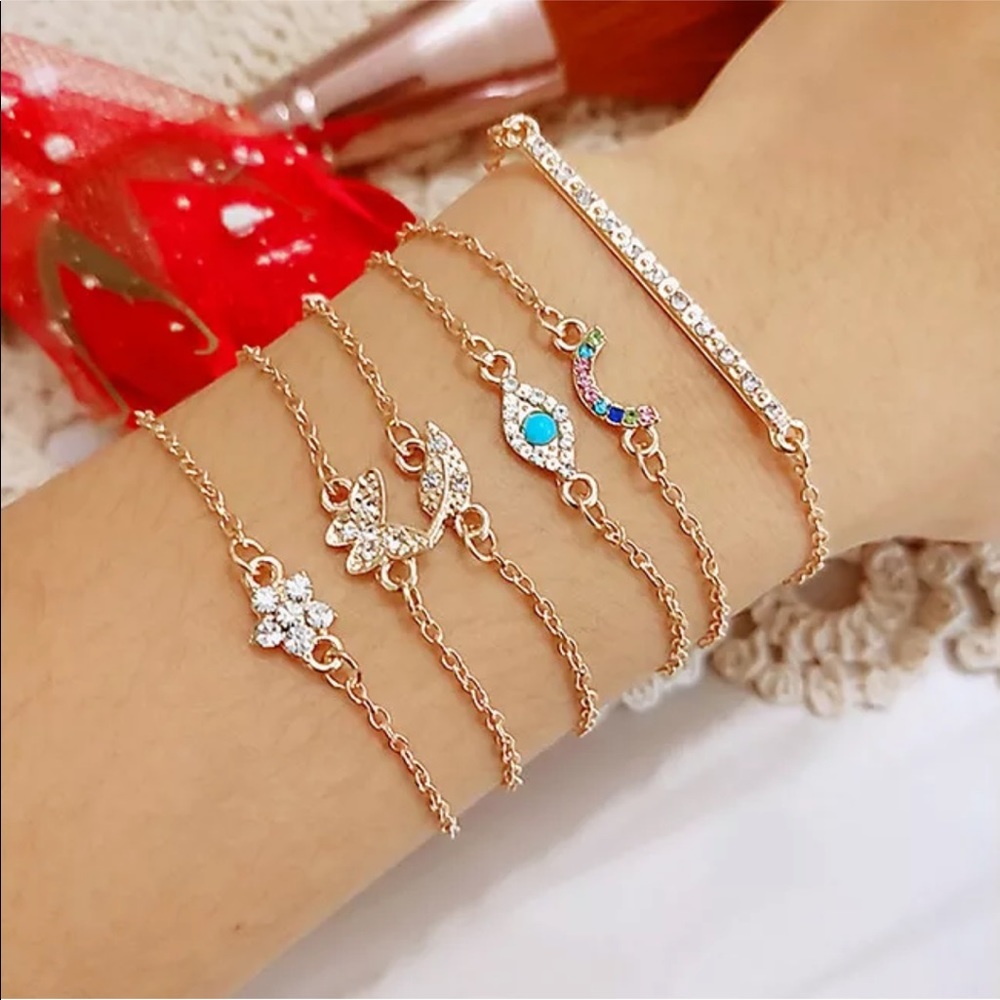 6 piece gold/crystals bracelet set/bohemian/boho